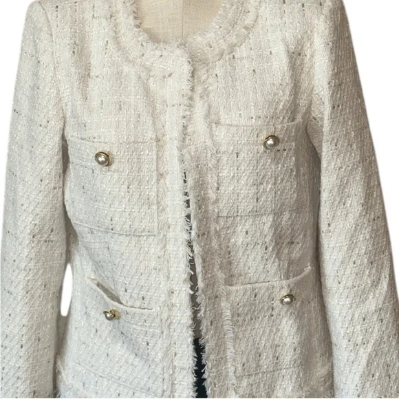 Nanette Lepore Cream & Gold Boucle Tweed Blazer NWT Sz Small - Picture 11 of 15